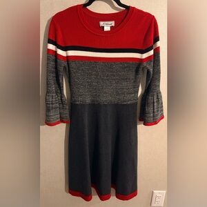 J. Howard Striped Knit Long Bell-Sleeve Midi Dress